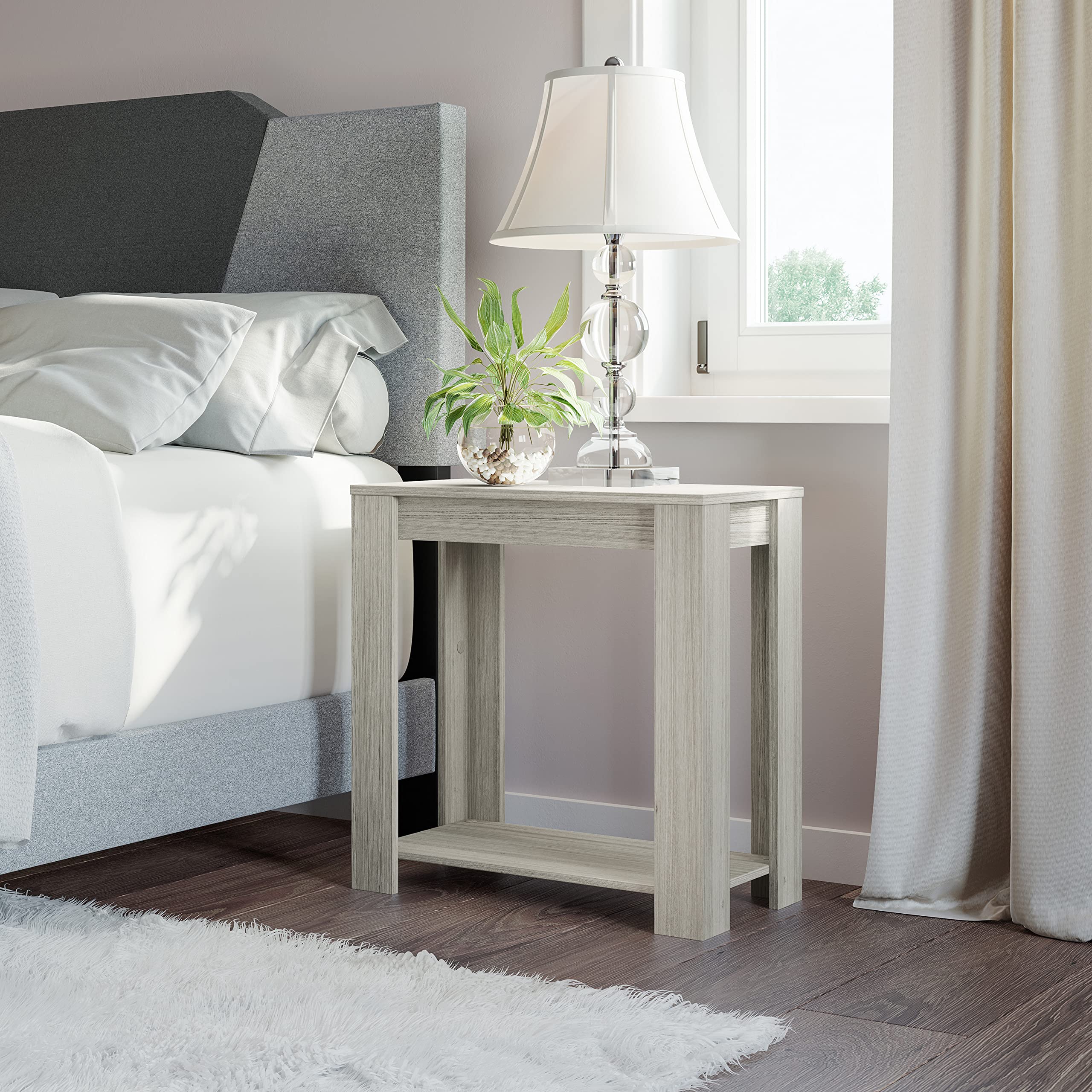 Boyd Sleep Brisbane Bedroom Nightstand Bedside Table: Open Storage Display Shelving, Barnwood Gray